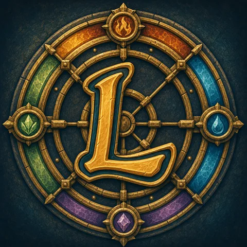 The gold and teal looots fantasy vault sigil